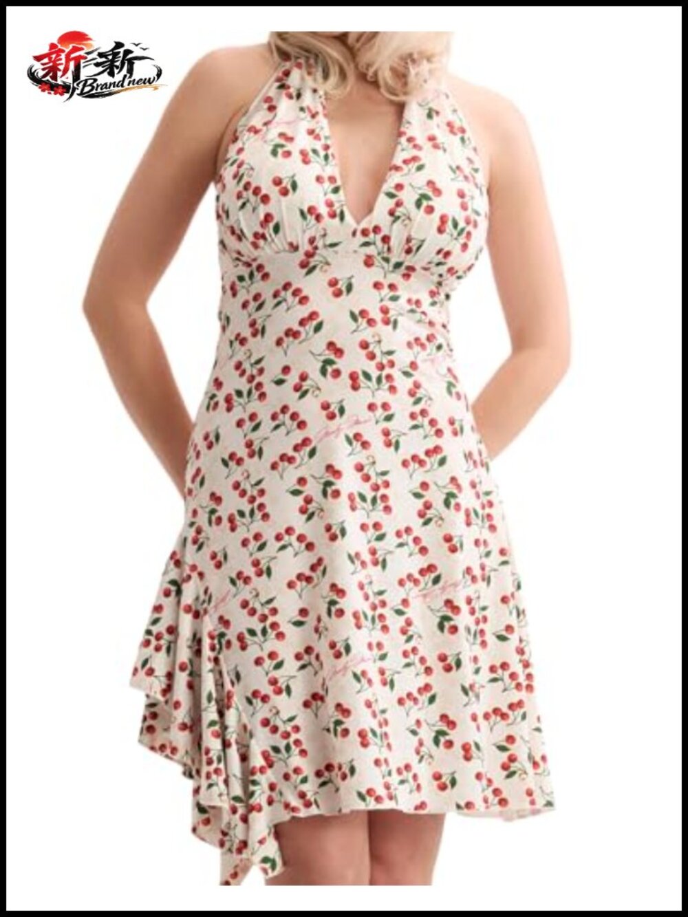 Vintage Halter Midi Dress, Fit & Flare, Recycled Polyester Blend, Sleeveless
